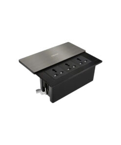 Bộ ổ cắm âm bàn HOMIN gồm 3 ổ cắm đa năng, bề mặt Inox màu xám 6M dạng mở trượt HM-ABT303-TX