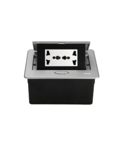 Bộ ổ cắm đôi 3 chấu đa năng âm bàn HOMIN, bề mặt nhôm màu bạc 3M dạng Pop-Up mở bật lên có giảm chấn HM-AB305-NB