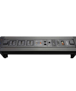 Bộ ổ cắm âm bàn điện xoay HOMIN, gồm 3 ổ cắm đa năng + USB A&C + 2 mạng Cat6 + điện thoại + HDMI + VGA + 2 Audio 3.5mm, bề mặt nhôm màu đen HM-ABX-ND
