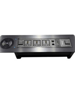 Bộ ổ cắm âm bàn điện đóng mở xoay tròn HOMIN gồm 3 ổ cắm đa năng + 2 mạng Cat6 + HDMI + sạc không dây, bề mặt nhôm màu đen HM-ASXS-ND