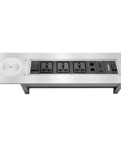Bộ ổ cắm âm bàn điện đóng mở xoay tròn HOMIN gồm 3 ổ cắm đa năng + 2 mạng Cat6 + HDMI + sạc không dây, bề mặt nhôm màu bạc HM-ASXS-NB