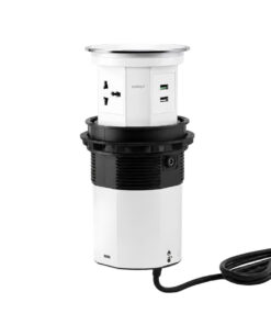 Bộ ổ cắm âm bàn đảo đóng mở điện HOMIN gồm 3 ổ cắm đa năng + USB A&C + sạc không dây, bề mặt kính màu  HM-ABD-KT