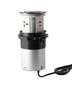 Bộ ổ cắm âm bàn đảo đóng mở điện HOMIN gồm 3 ổ cắm đa năng + USB A&C + sạc không dây, bề mặt kính màu đen HM-ABD-KD