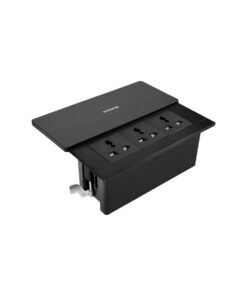 Bộ ổ cắm âm bàn HOMIN gồm 3 ổ cắm đa năng, bề mặt Inox màu đen 6M dạng mở trượt HM-ABT303-TD
