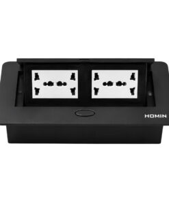 Bộ 4 ổ cắm 3 chấu đa năng âm bàn HOMIN, bề mặt nhôm màu đen 6M dạng Pop-Up mở bật lên có giảm chấn HM-AB6205-ND