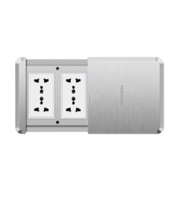 Bộ 4 ổ cắm 3 chấu đa năng âm sàn HOMIN, mặt Inox màu bạc 6M dạng mở trượt HM-AST2205-TB