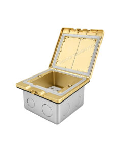 Bộ ổ cắm 5 chấu đa năng âm sàn chống nước IP55 HOMIN, mặt đồng thau màu vàng 3M mở nắp lật HM-AS5505-DV
