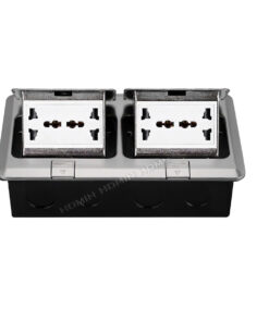 Bộ 4 ổ cắm 3 chấu đa năng âm sàn HOMIN, mặt Inox màu bạc 6M dạng Pop-Up mở bật lên có giảm chấn êm ái HM-AS2205-TB
