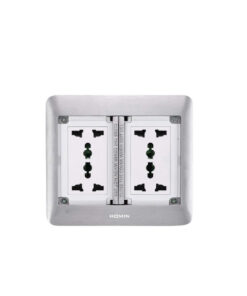 Bộ 4 ổ cắm 3 chấu đa năng âm sàn HOMIN, mặt nhôm nguyên khối màu bạc 6M dạng mở nắp lật giấu nắp HM-ASL2205-NB