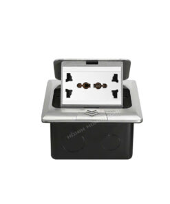 Bộ ổ cắm đôi 3 chấu đa năng âm sàn HOMIN HM-AS05-NB, mặt nhôm nguyên khối màu bạc 3M dạng Pop-Up mở bật lên có giảm chấn êm ái