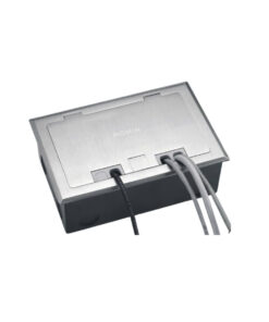 Bộ 4 ổ cắm 3 chấu đa năng âm sàn giấu dây HOMIN, mặt Inox màu bạc 8M mở nắp lật HM-ASGD2205-IB