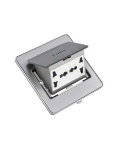 Bộ ổ cắm đôi 3 chấu đa năng âm sàn HOMIN HM-AS05-KX, mặt kính cường lực màu xám 3M dạng Pop-Up mở bật lên có giảm chấn êm ái