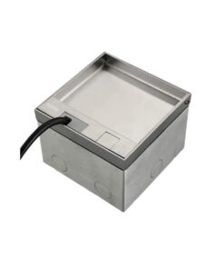 Bộ ổ cắm đôi 3 chấu đa năng âm sàn phẳng giấu dây HOMIN, mặt Inox màu bạc 4M mở nắp lật HM-ASGD05-IB