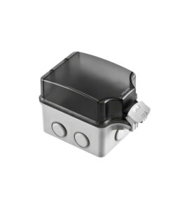 Hộp chống nước vuông IP66 HOMIN màu xám trong suốt lắp nổi kèm đế, HM-CN66-X