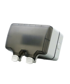 Hộp chống nước vuông đôi IP66 HOMIN màu xám trong suốt lắp nổi kèm đế, HM-CN662-X